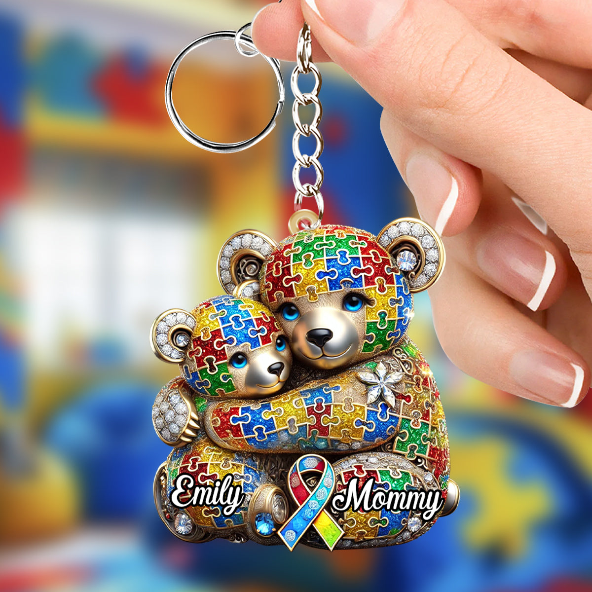 Mama Bear - Personalized Autism Awareness Keychain