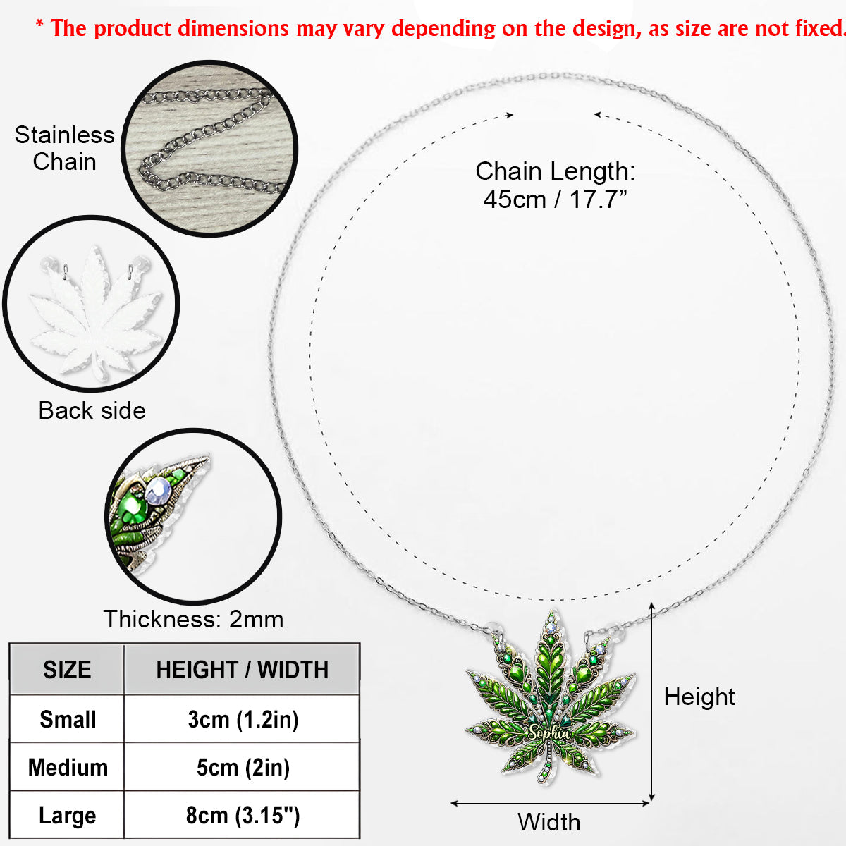 Atemberaubende Blatt-Halskette – personalisierter Anhänger in Cannabisform