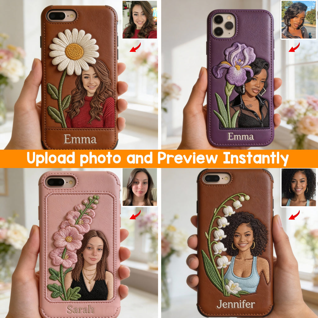 Custom Any Photo Birthmonth Flower - Personalized Self Love Leather Phone Case