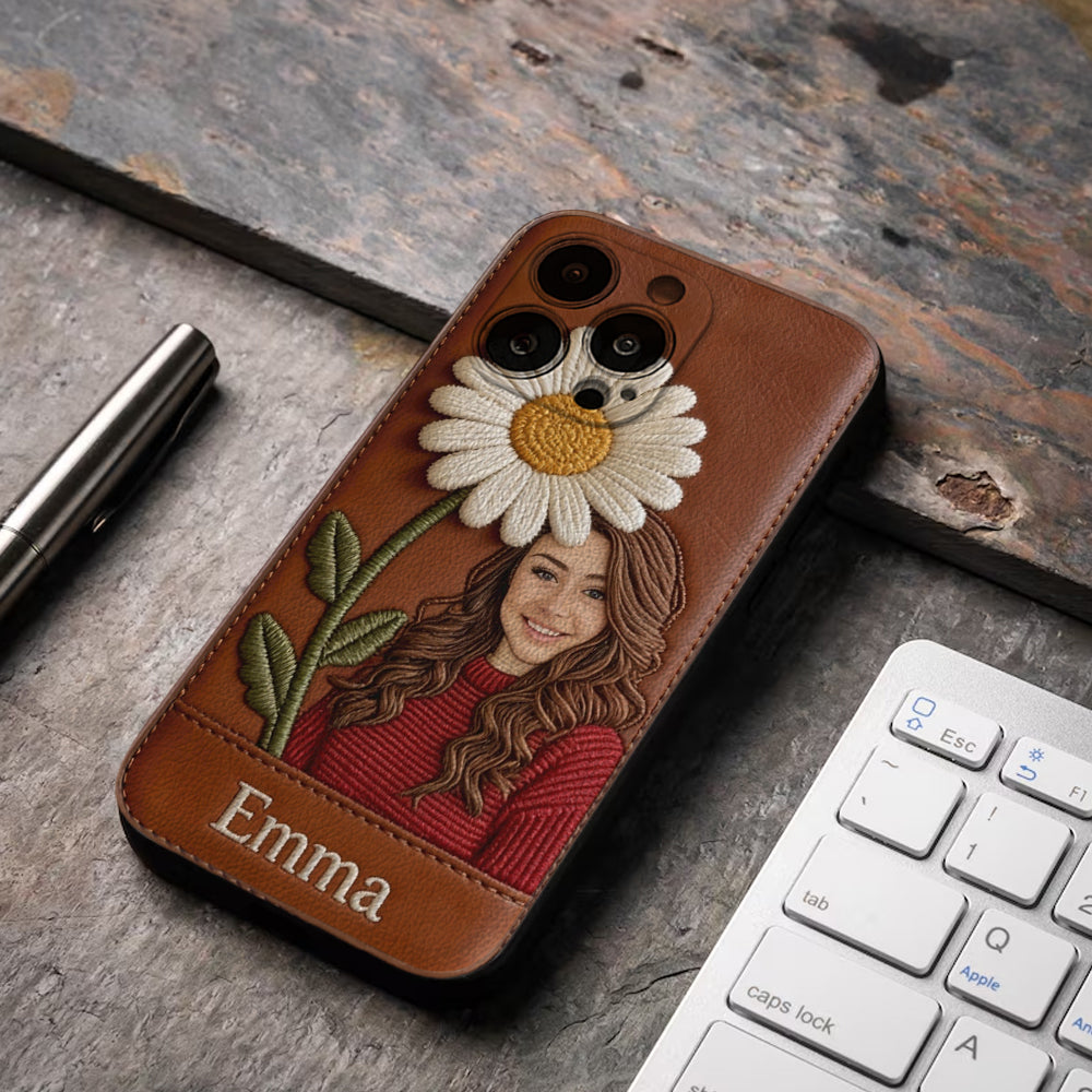 Custom Any Photo Birthmonth Flower - Personalized Self Love Leather Phone Case