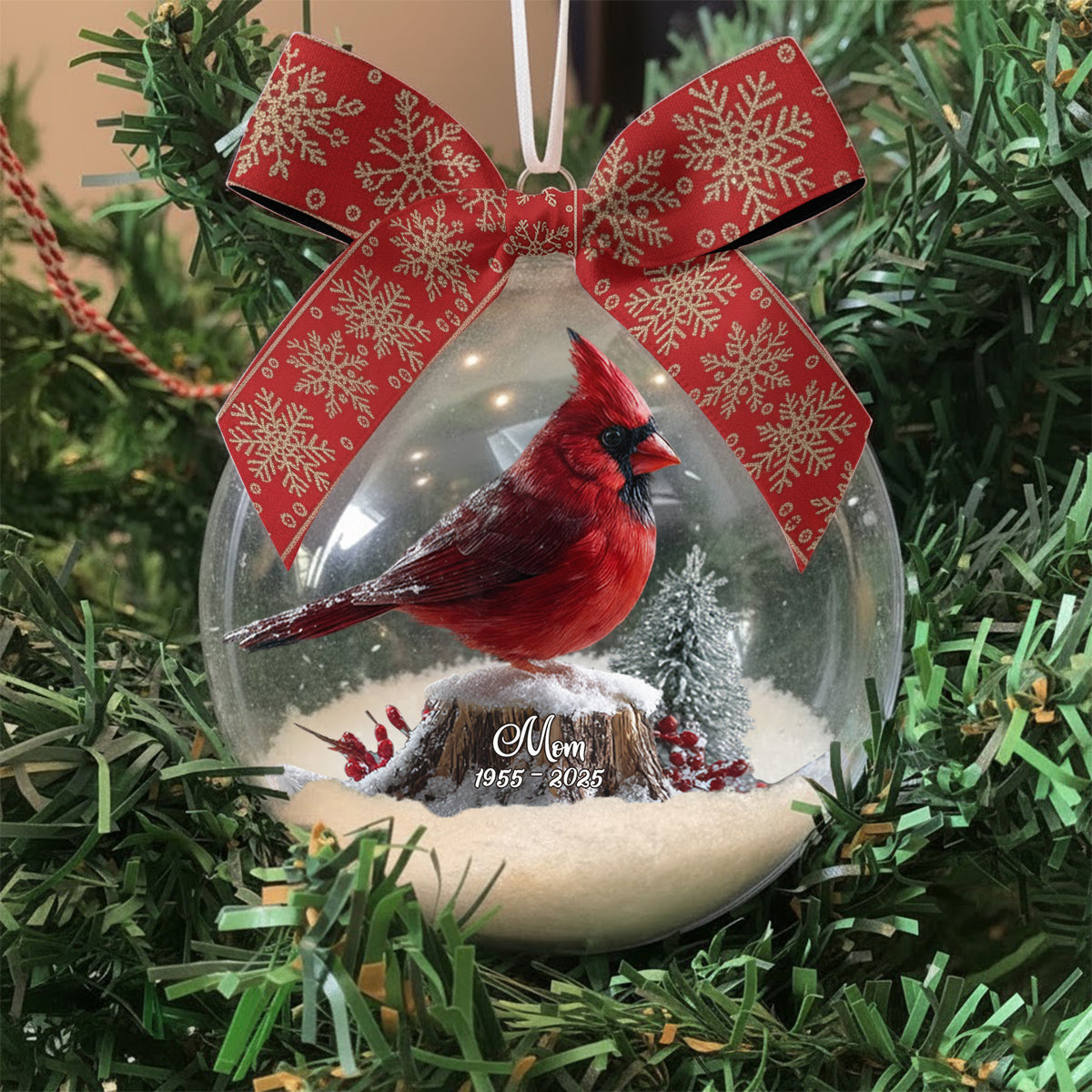 Cardinals Appear When Angels Are Near - Personalized Memorial Snow Globe Ornament With Bow