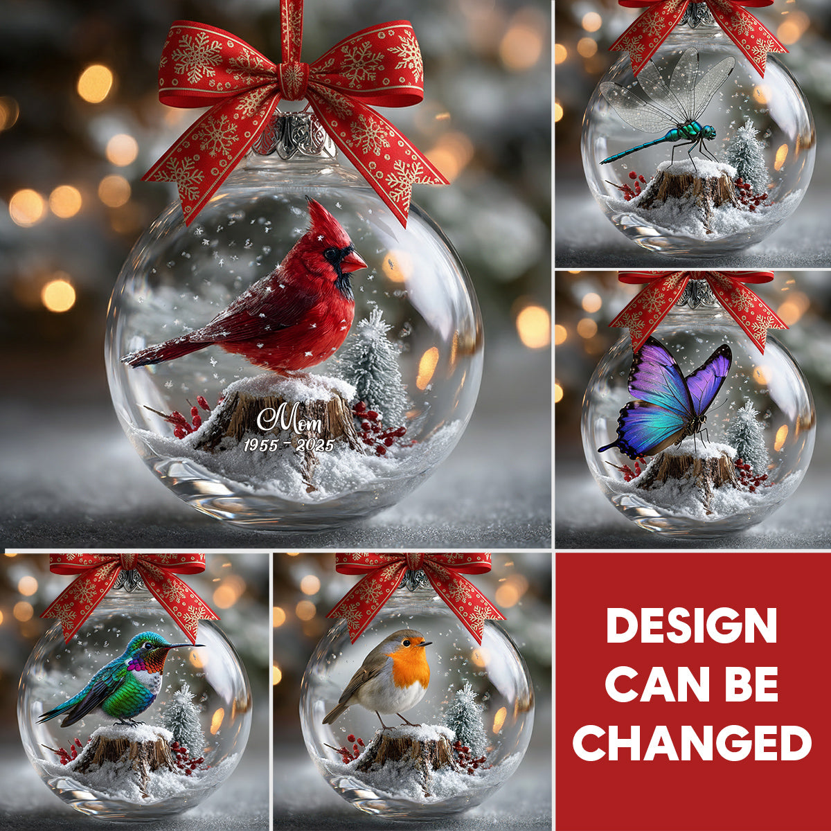 Cardinals Appear When Angels Are Near - Personalized Memorial Snow Globe Ornament With Bow