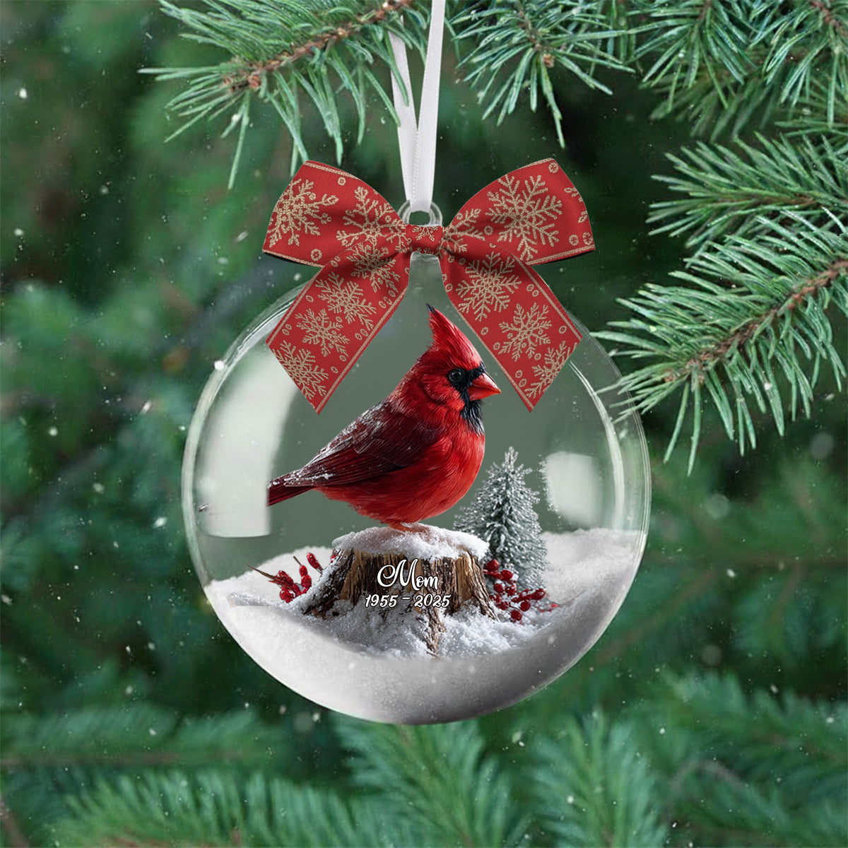 Cardinals Appear When Angels Are Near - Personalized Memorial Snow Globe Ornament With Bow