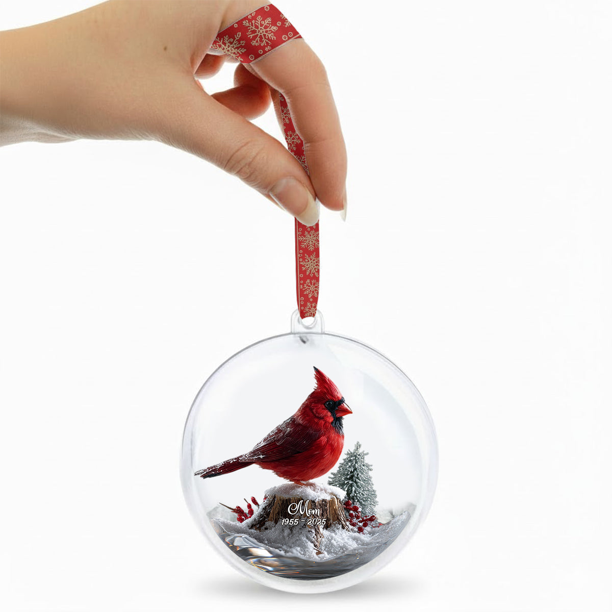 Cardinals Appear When Angels Are Near - Personalized Memorial Snow Globe Ornament With Bow
