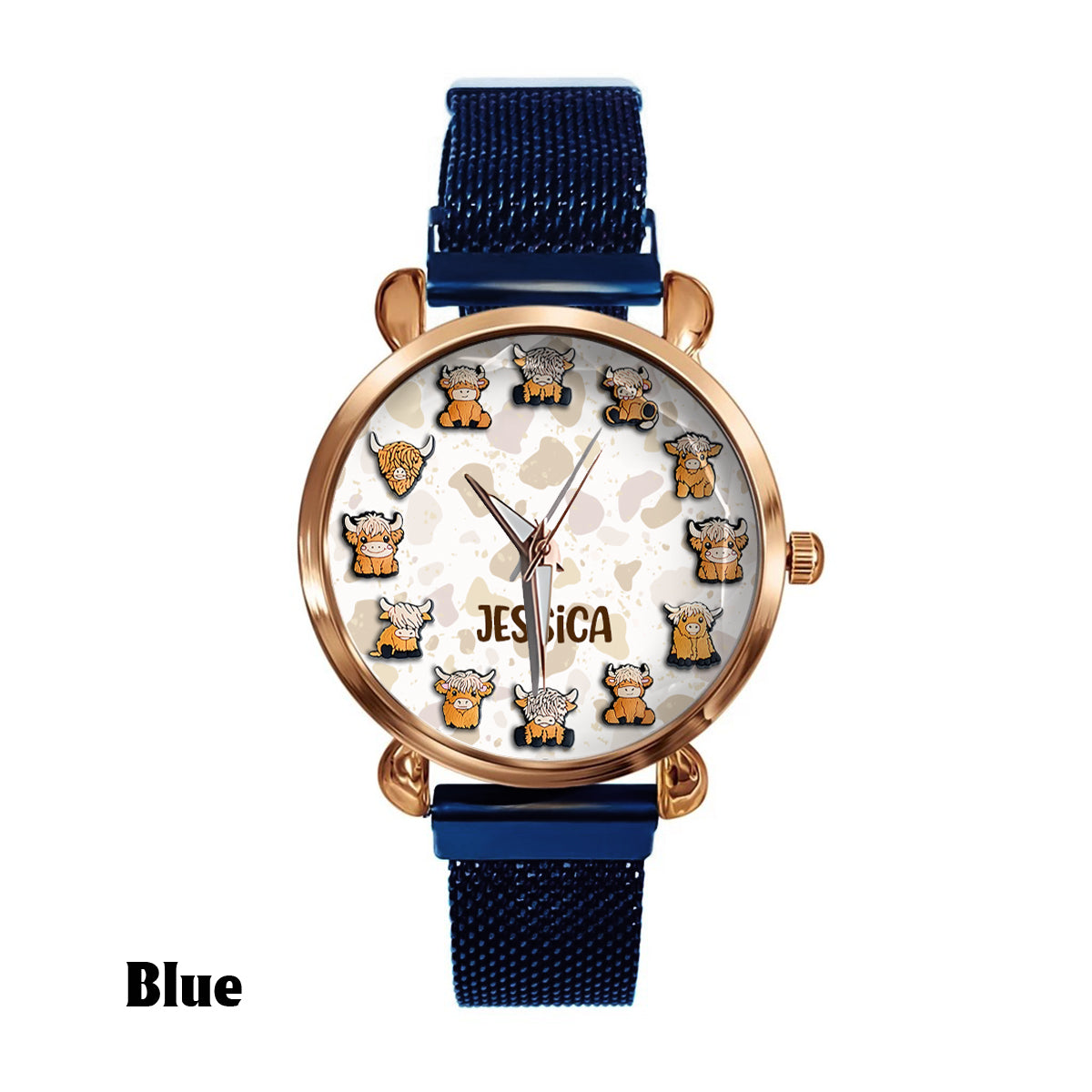 Einfach ein Mädchen, das Hochlandrinder liebt – Personalisierte Damen-Handuhr mit Hochlandrind-Motiv