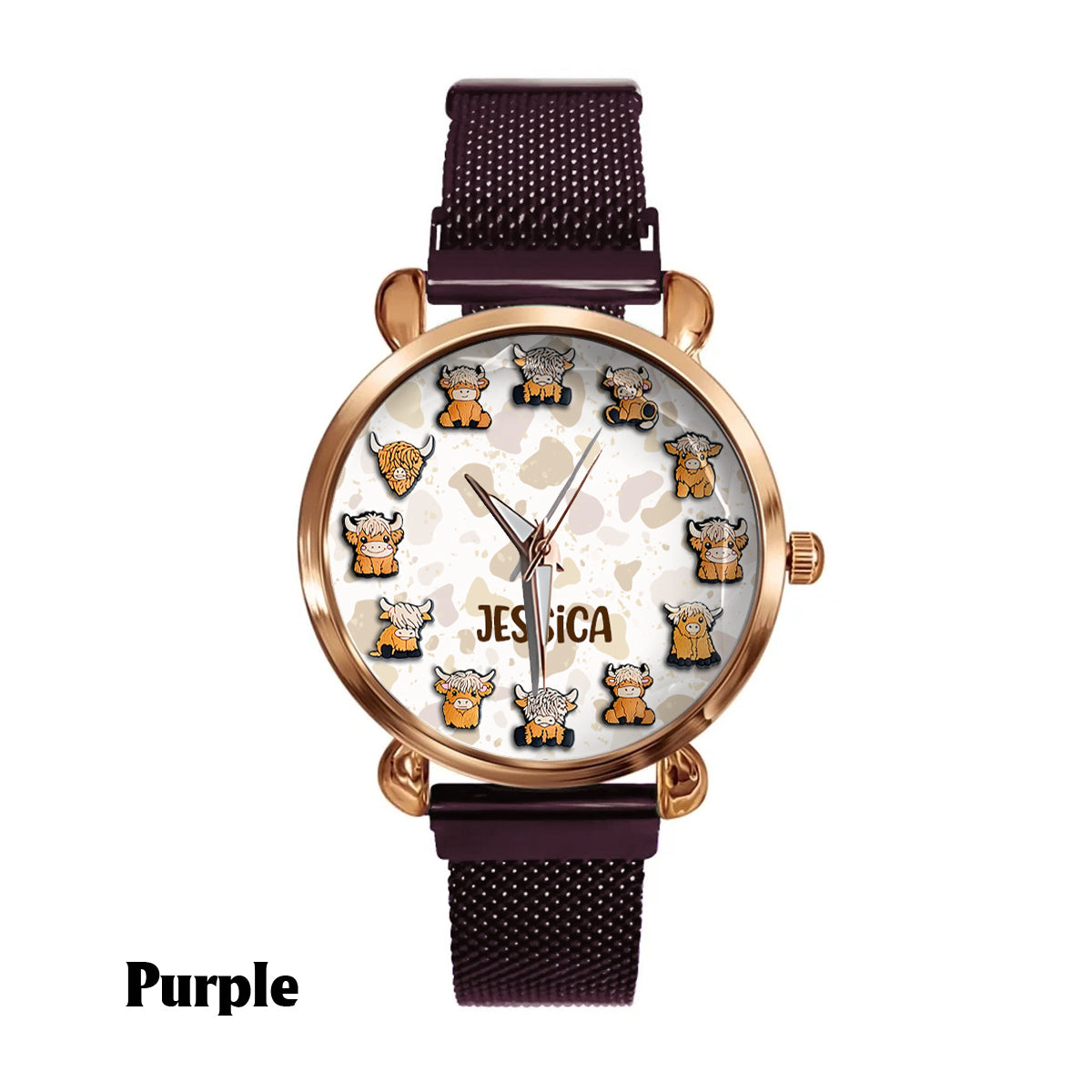 Einfach ein Mädchen, das Hochlandrinder liebt – Personalisierte Damen-Handuhr mit Hochlandrind-Motiv