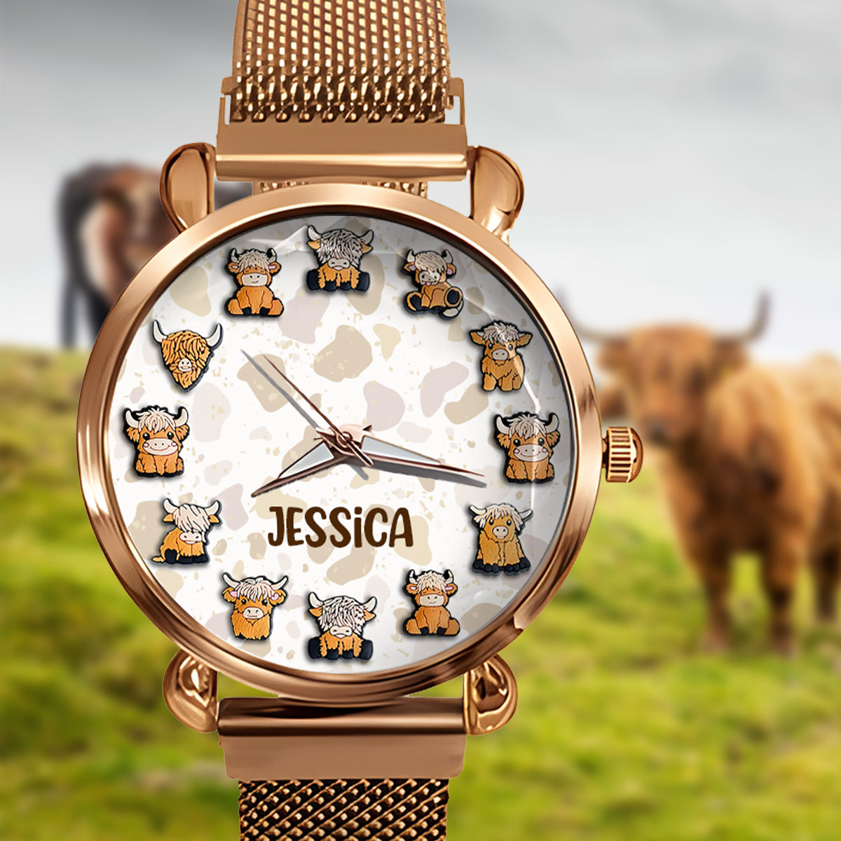 Einfach ein Mädchen, das Hochlandrinder liebt – Personalisierte Damen-Handuhr mit Hochlandrind-Motiv