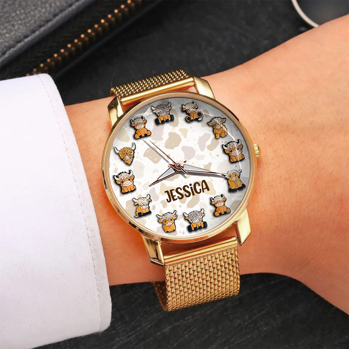 Einfach ein Mädchen, das Hochlandrinder liebt – Personalisierte Damen-Handuhr mit Hochlandrind-Motiv