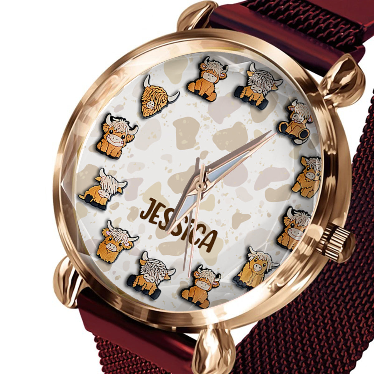 Einfach ein Mädchen, das Hochlandrinder liebt – Personalisierte Damen-Handuhr mit Hochlandrind-Motiv