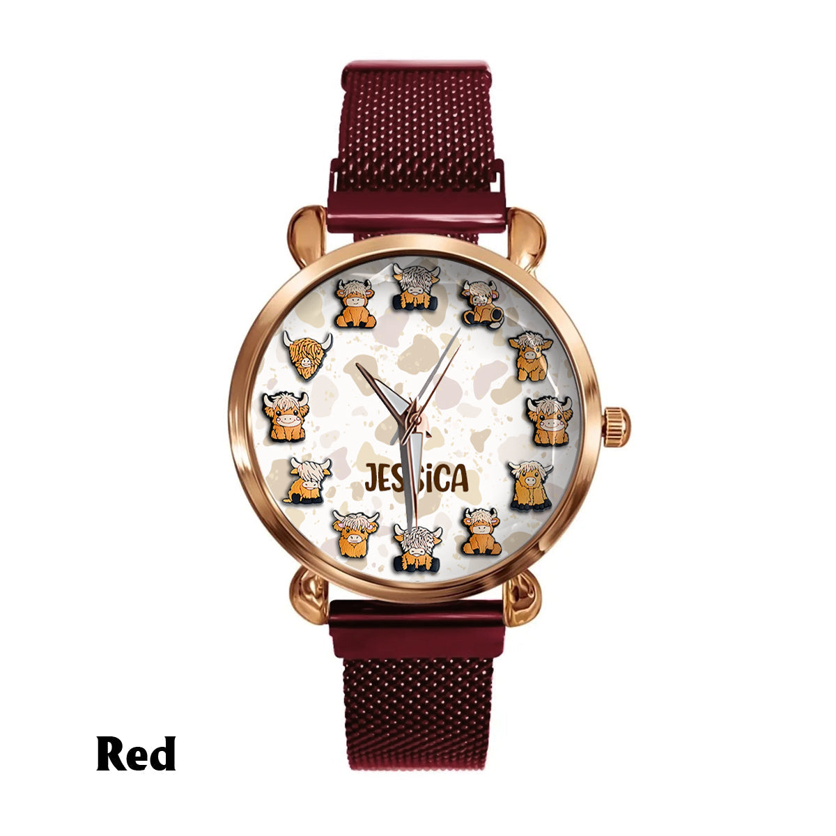 Einfach ein Mädchen, das Hochlandrinder liebt – Personalisierte Damen-Handuhr mit Hochlandrind-Motiv