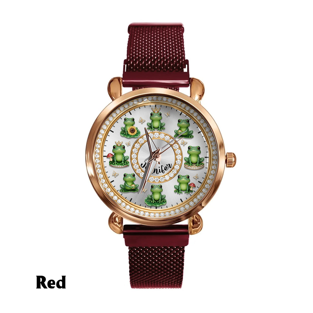 Montre-bracelet personnalisée pour femme « Love Frogs » - Motif grenouille