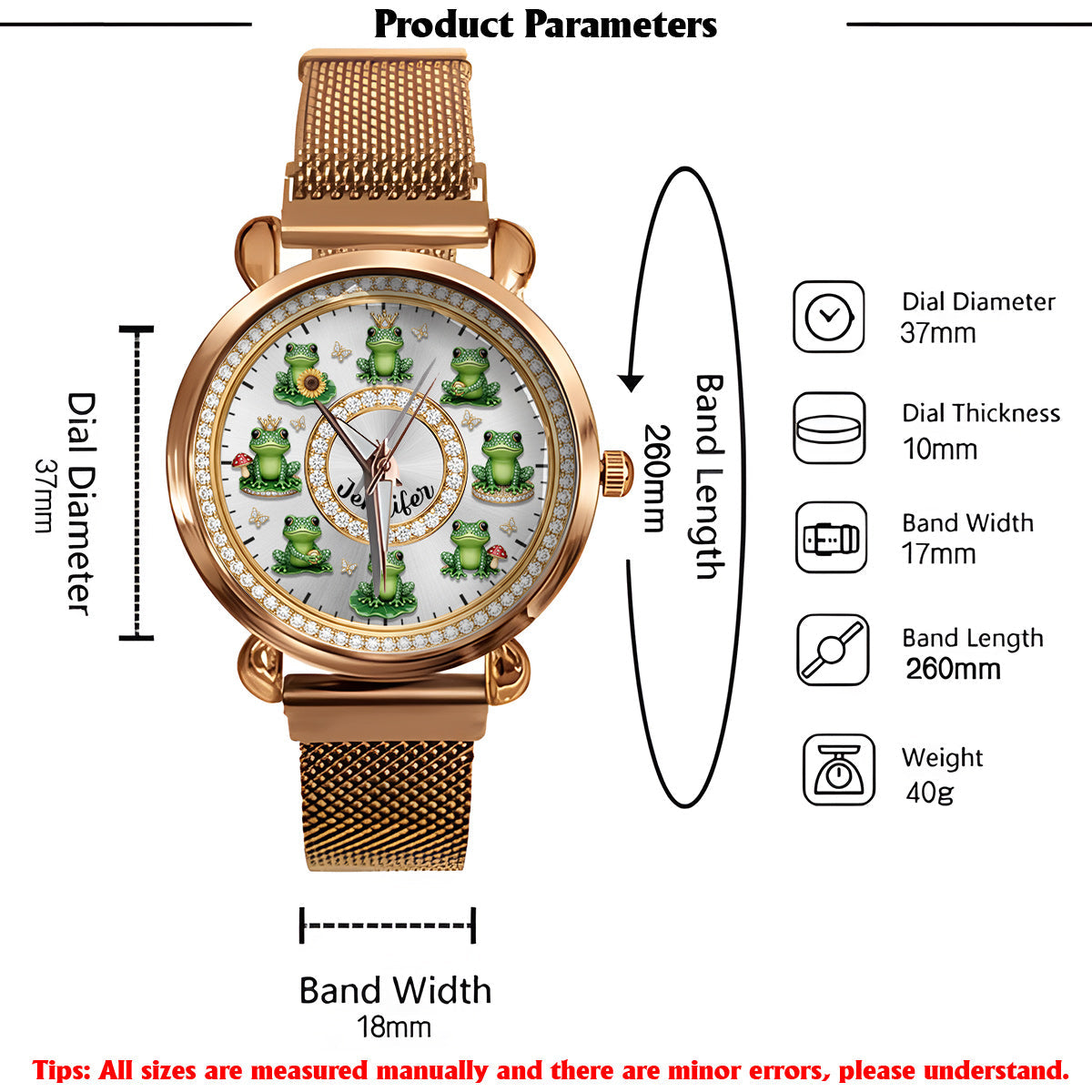 Montre-bracelet personnalisée pour femme « Love Frogs » - Motif grenouille