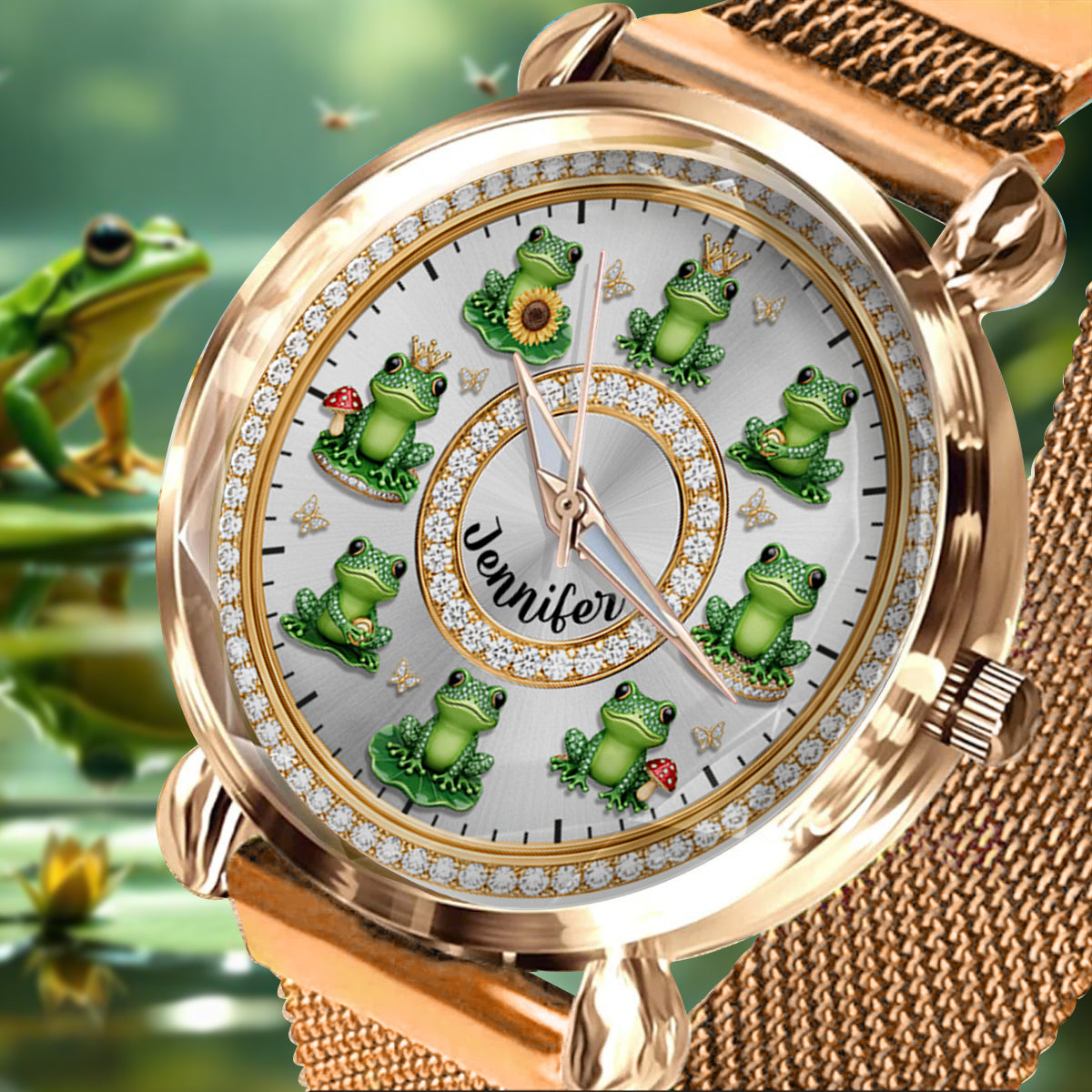 Montre-bracelet personnalisée pour femme « Love Frogs » - Motif grenouille