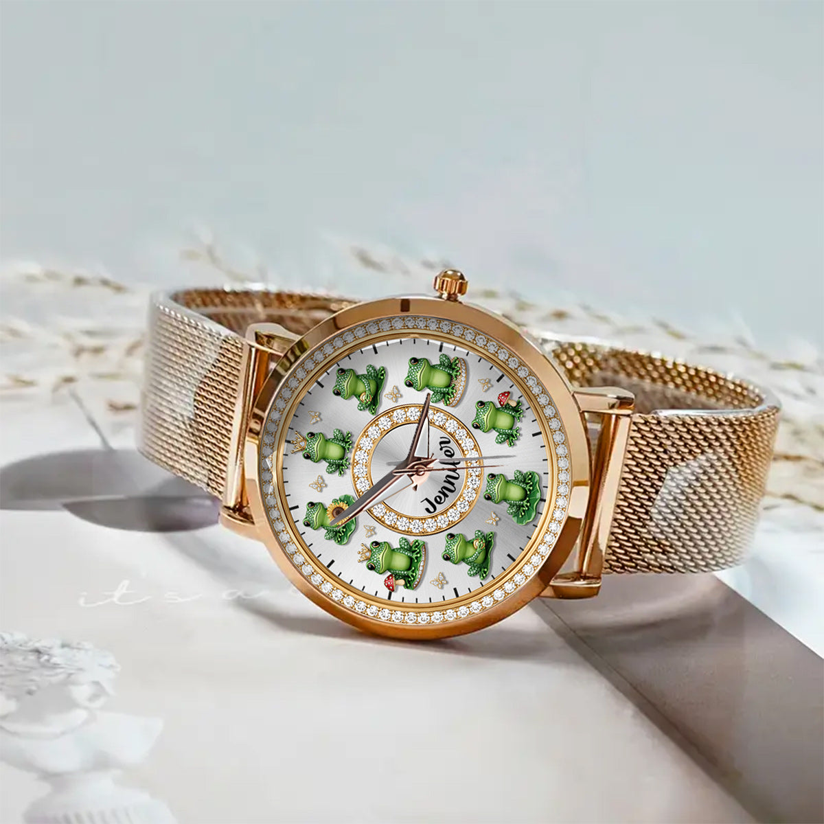 Montre-bracelet personnalisée pour femme « Love Frogs » - Motif grenouille