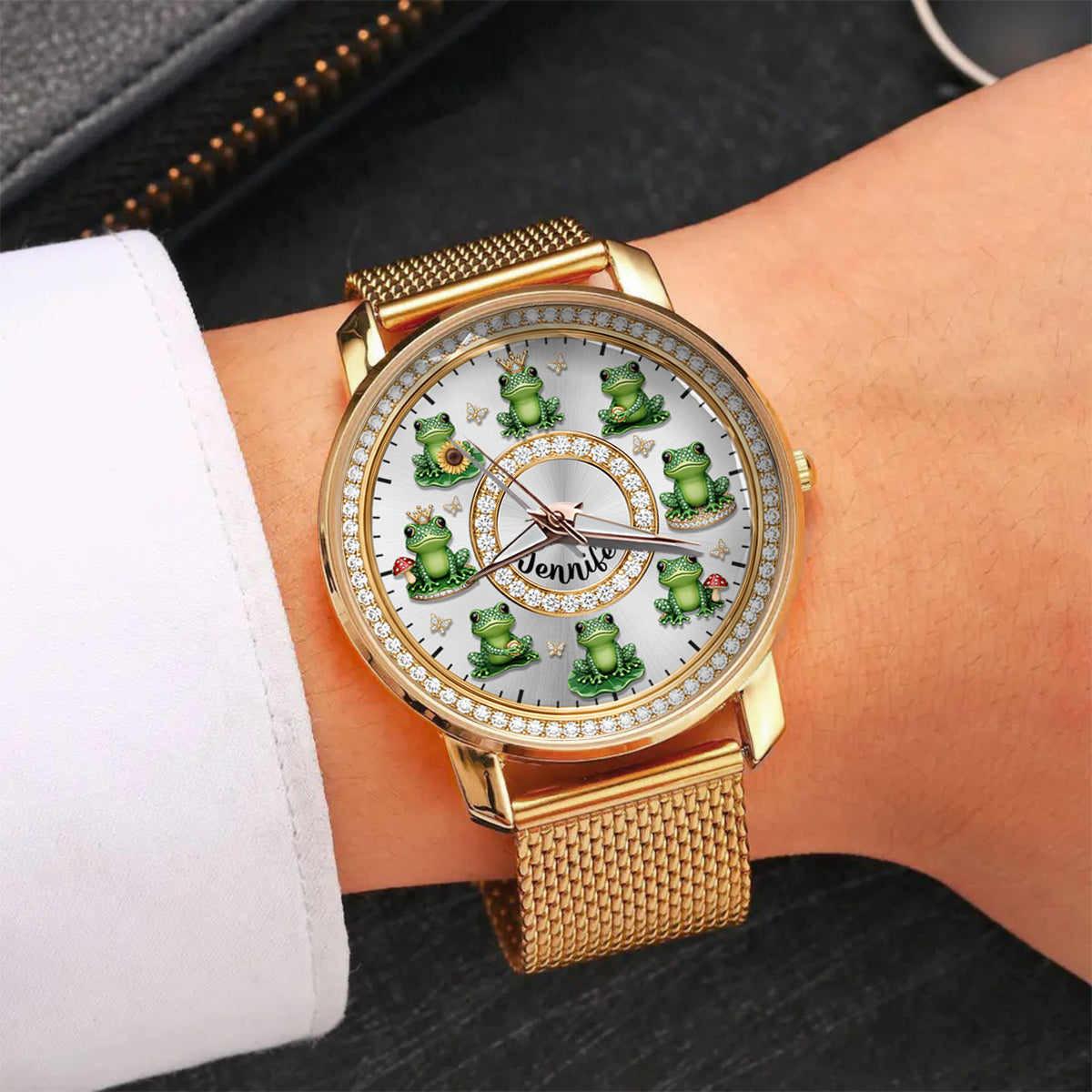 Montre-bracelet personnalisée pour femme « Love Frogs » - Motif grenouille