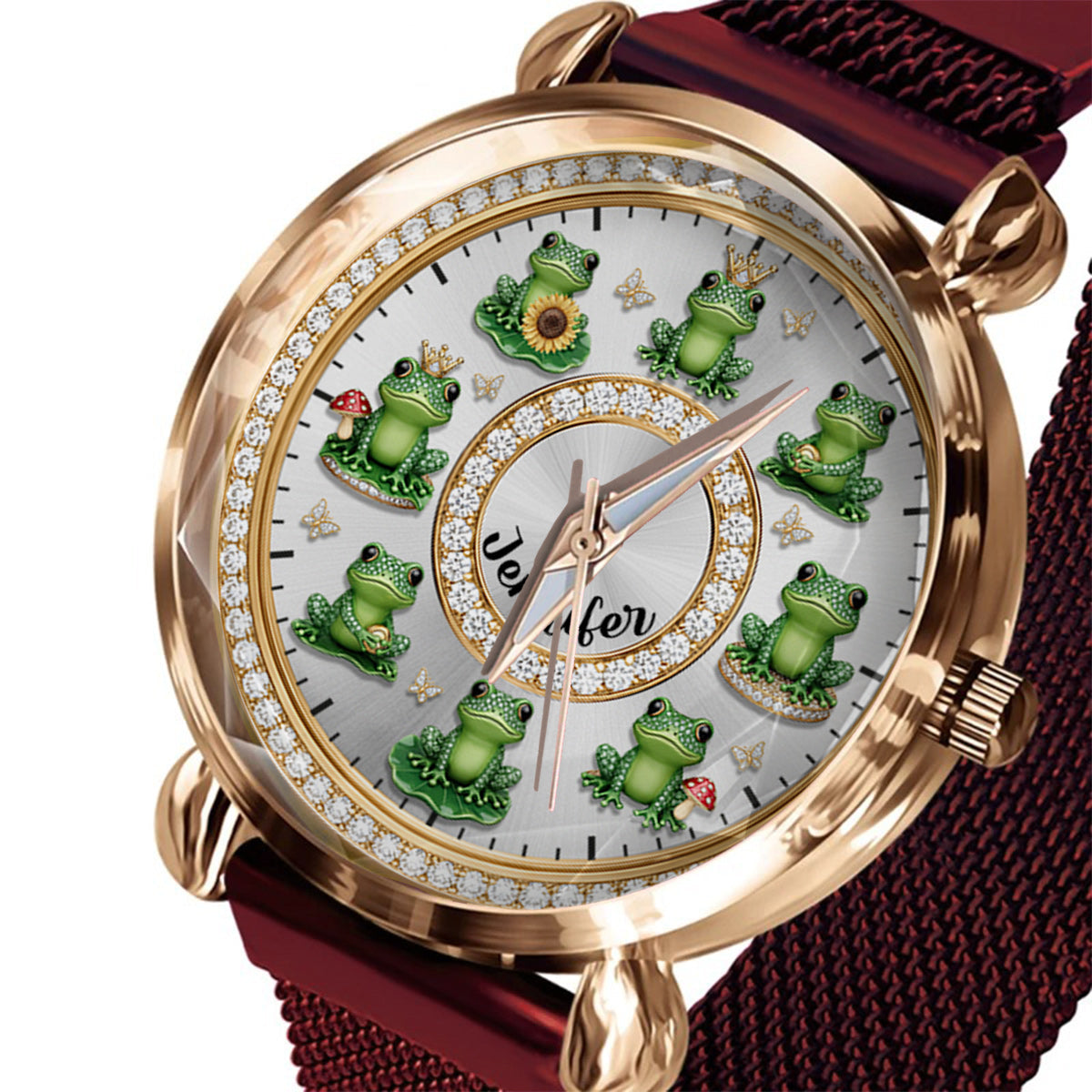 Montre-bracelet personnalisée pour femme « Love Frogs » - Motif grenouille