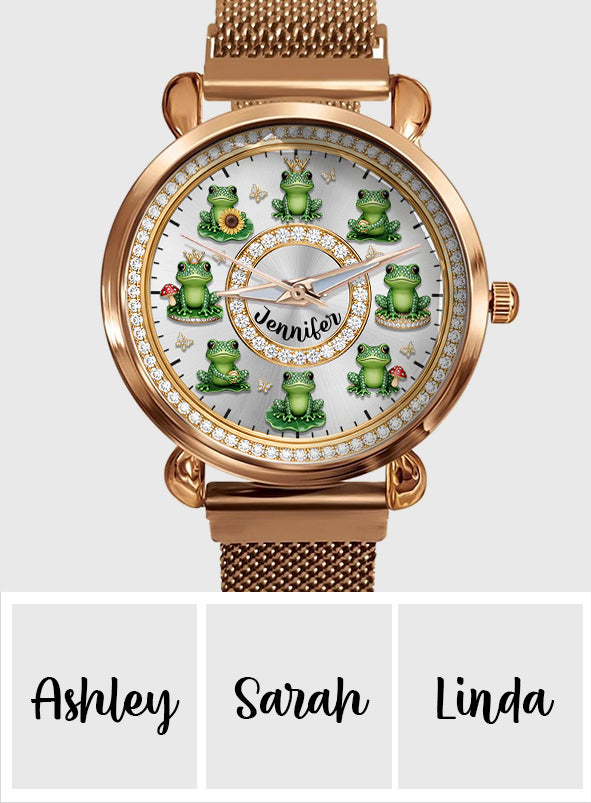 Montre-bracelet personnalisée pour femme « Love Frogs » - Motif grenouille