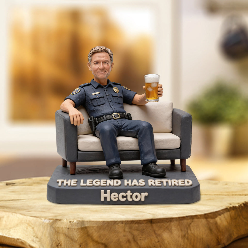 Die Legende ist im Ruhestand – Personalisierte Acrylplakette in individueller Form für Polizeibeamte