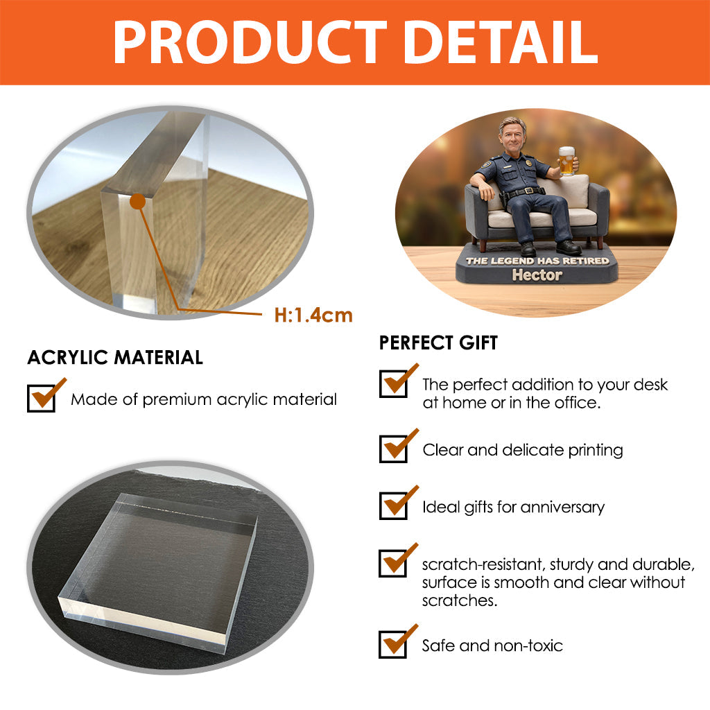 Die Legende ist im Ruhestand – Personalisierte Acrylplakette in individueller Form für Polizeibeamte