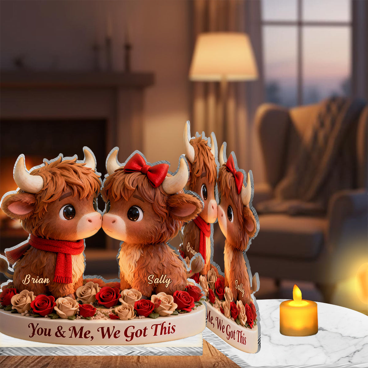 You & Me We Got This - Personalized Highland Cow Candle Holder Sign