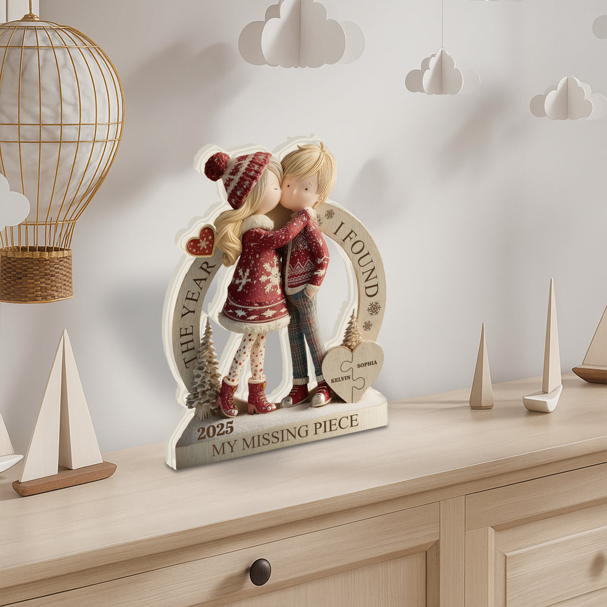 The Year I Found My Missing Piece - Personalized Couple Custom Shaped Wood Plaque