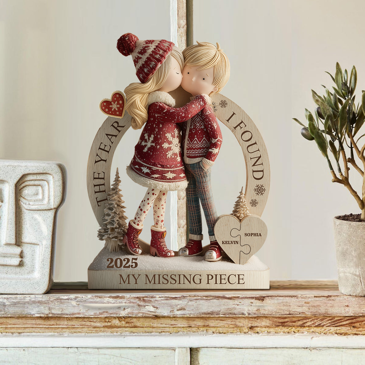 The Year I Found My Missing Piece - Personalized Couple Custom Shaped Wood Plaque