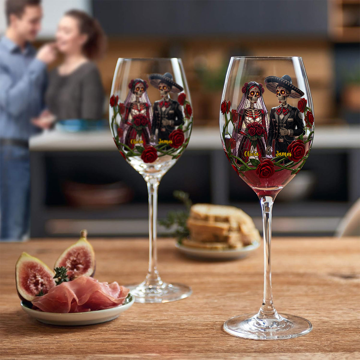 From Our First Kiss - Personalized Couple Wine Glass With Long Stem