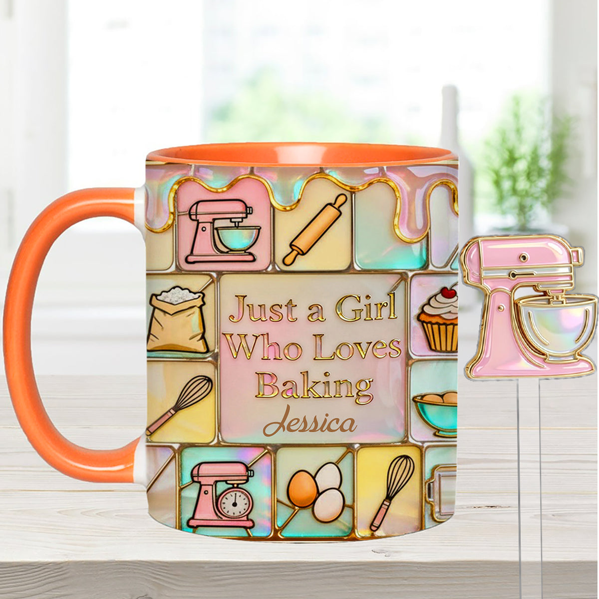 Juste une fille qui adore pâtisser - Mug personnalisé avec agitateurs en acrylique