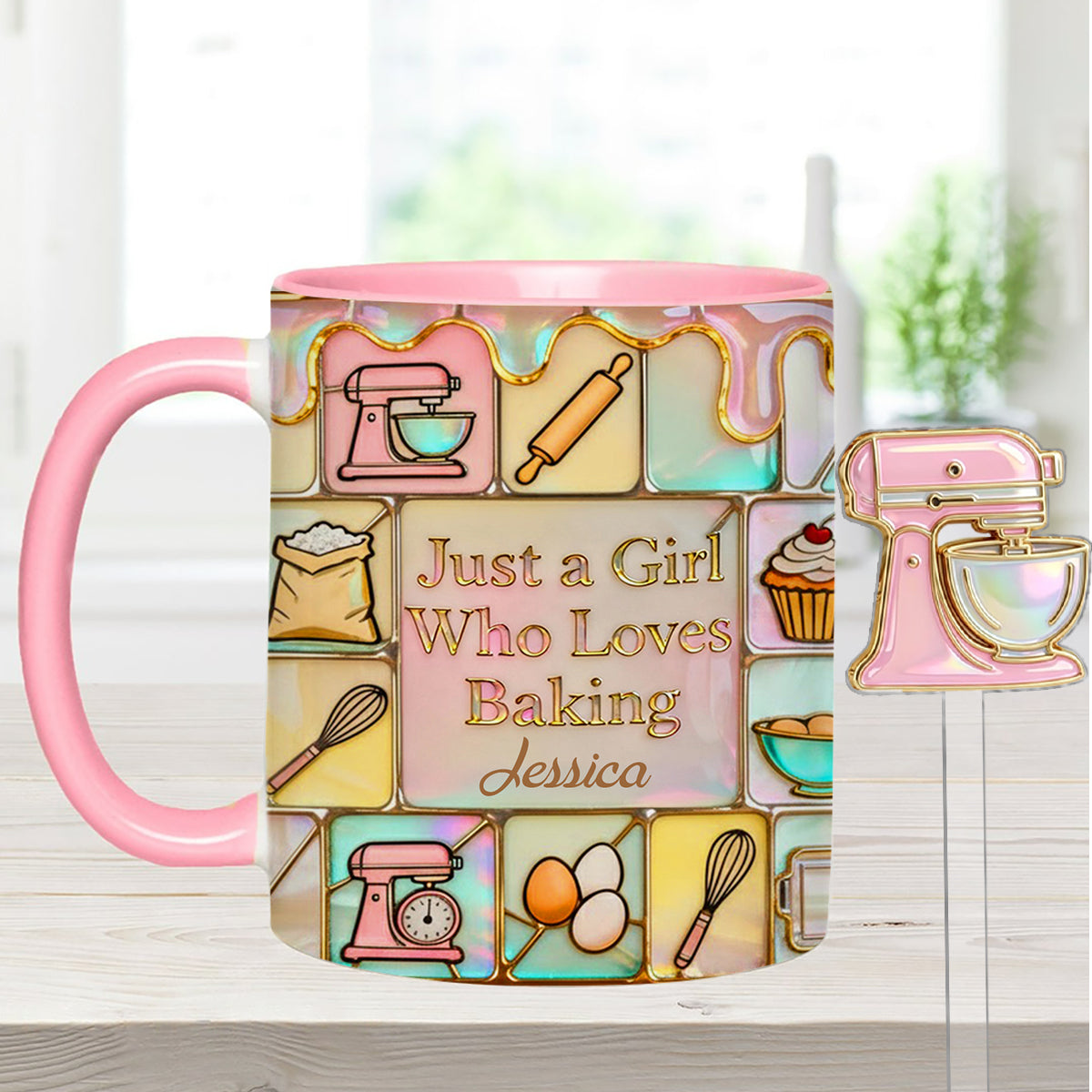 Juste une fille qui adore pâtisser - Mug personnalisé avec agitateurs en acrylique