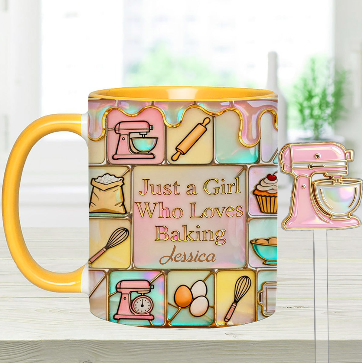 Juste une fille qui adore pâtisser - Mug personnalisé avec agitateurs en acrylique