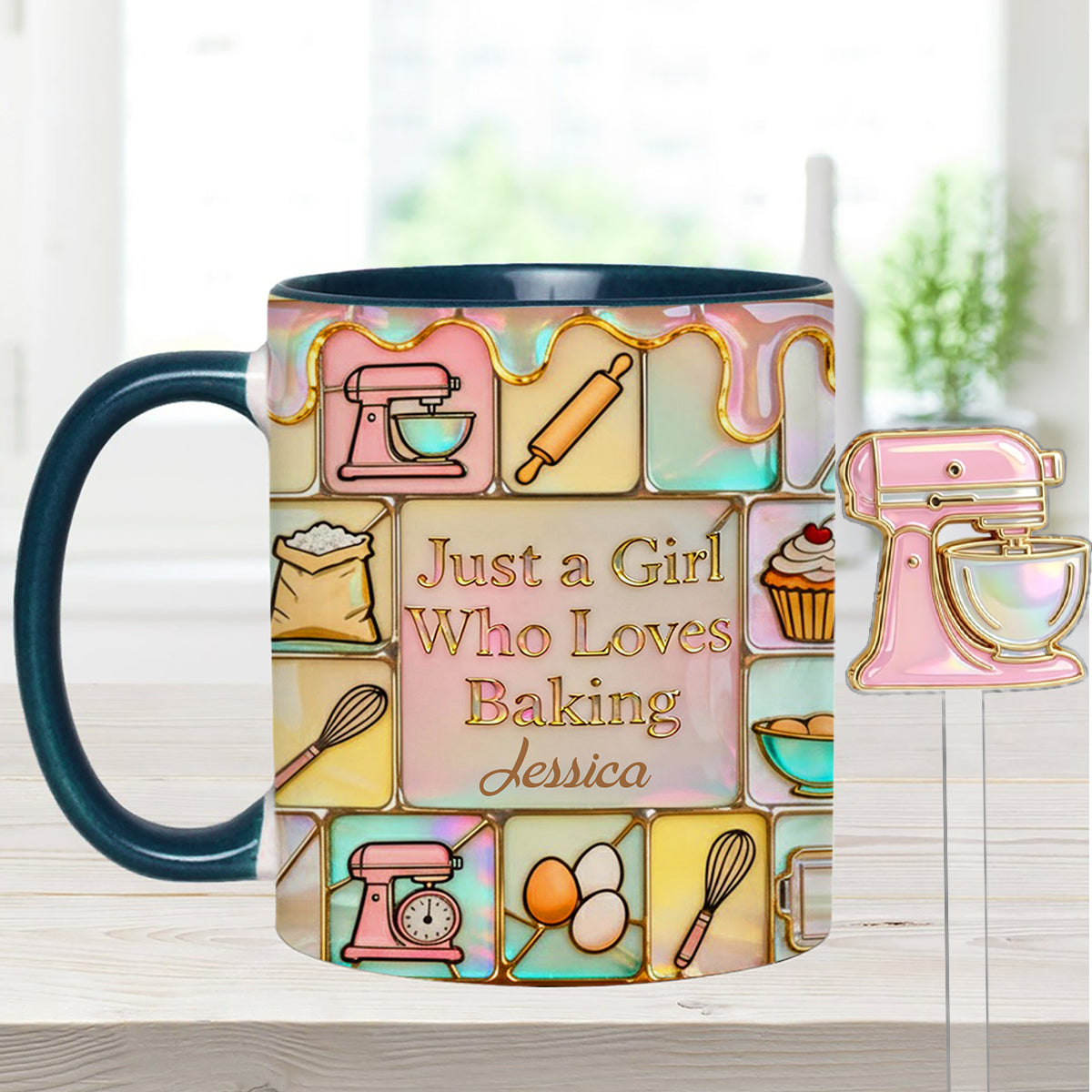 Juste une fille qui adore pâtisser - Mug personnalisé avec agitateurs en acrylique