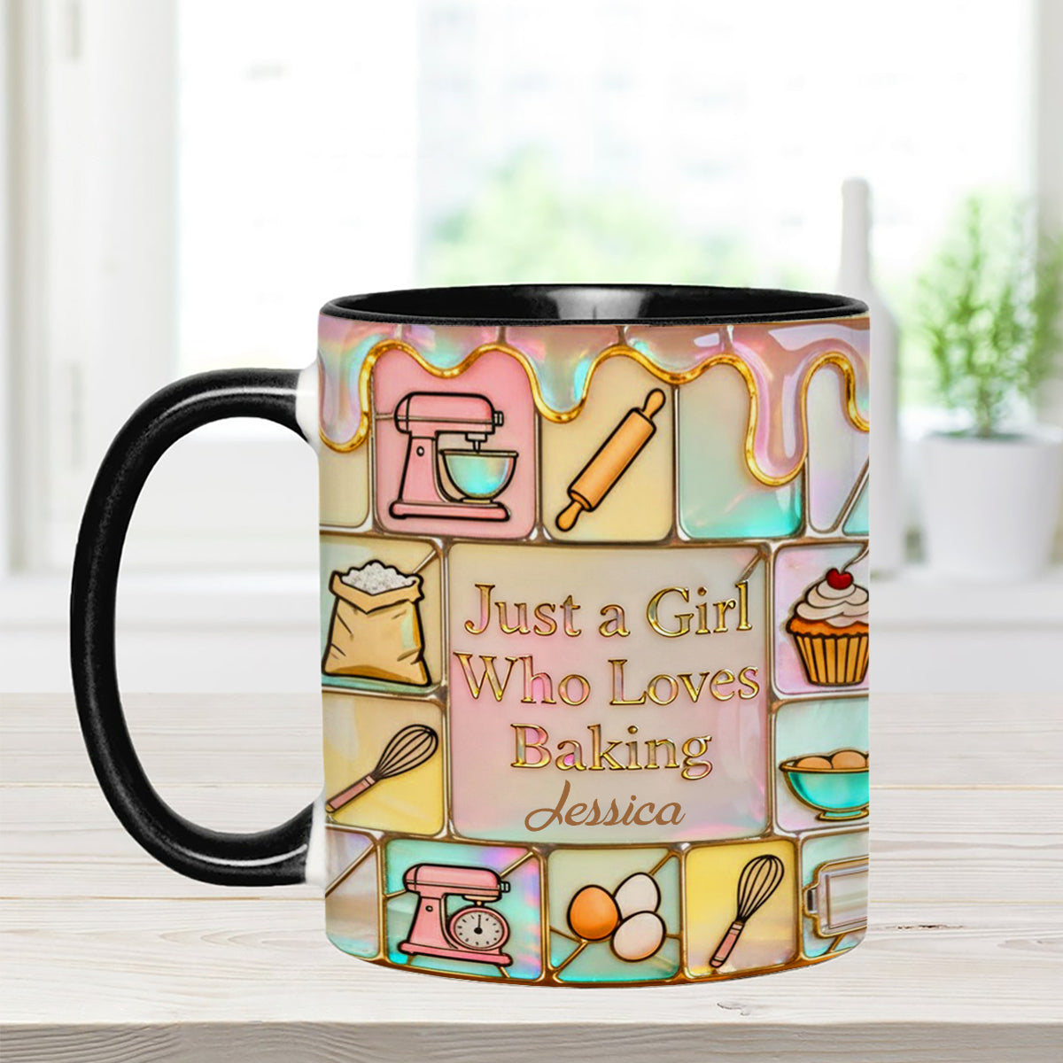 Juste une fille qui adore pâtisser - Mug personnalisé avec agitateurs en acrylique