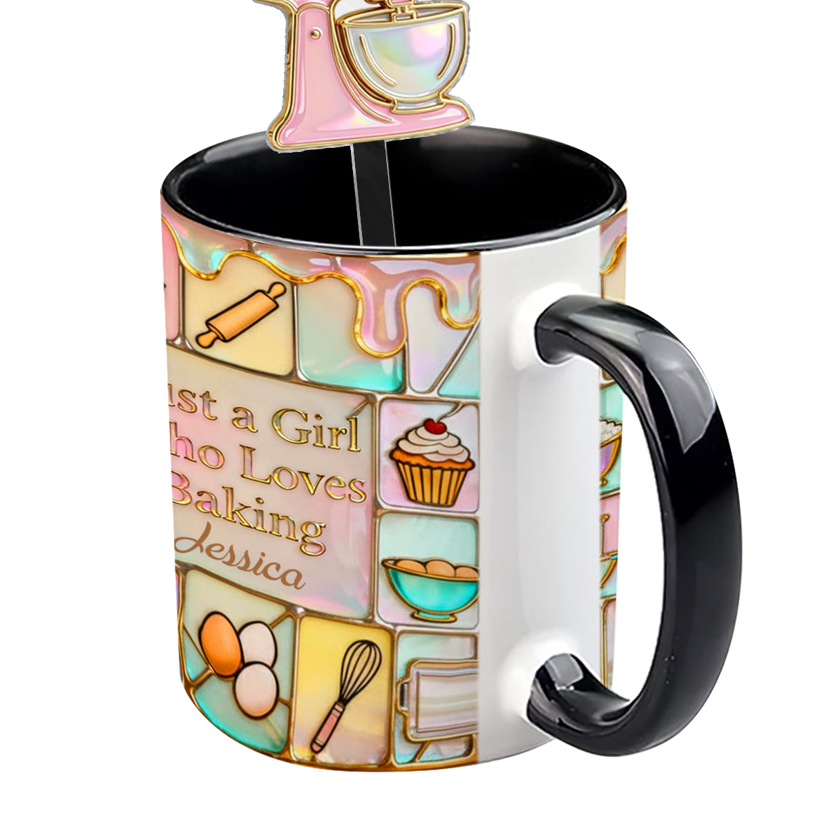 Juste une fille qui adore pâtisser - Mug personnalisé avec agitateurs en acrylique