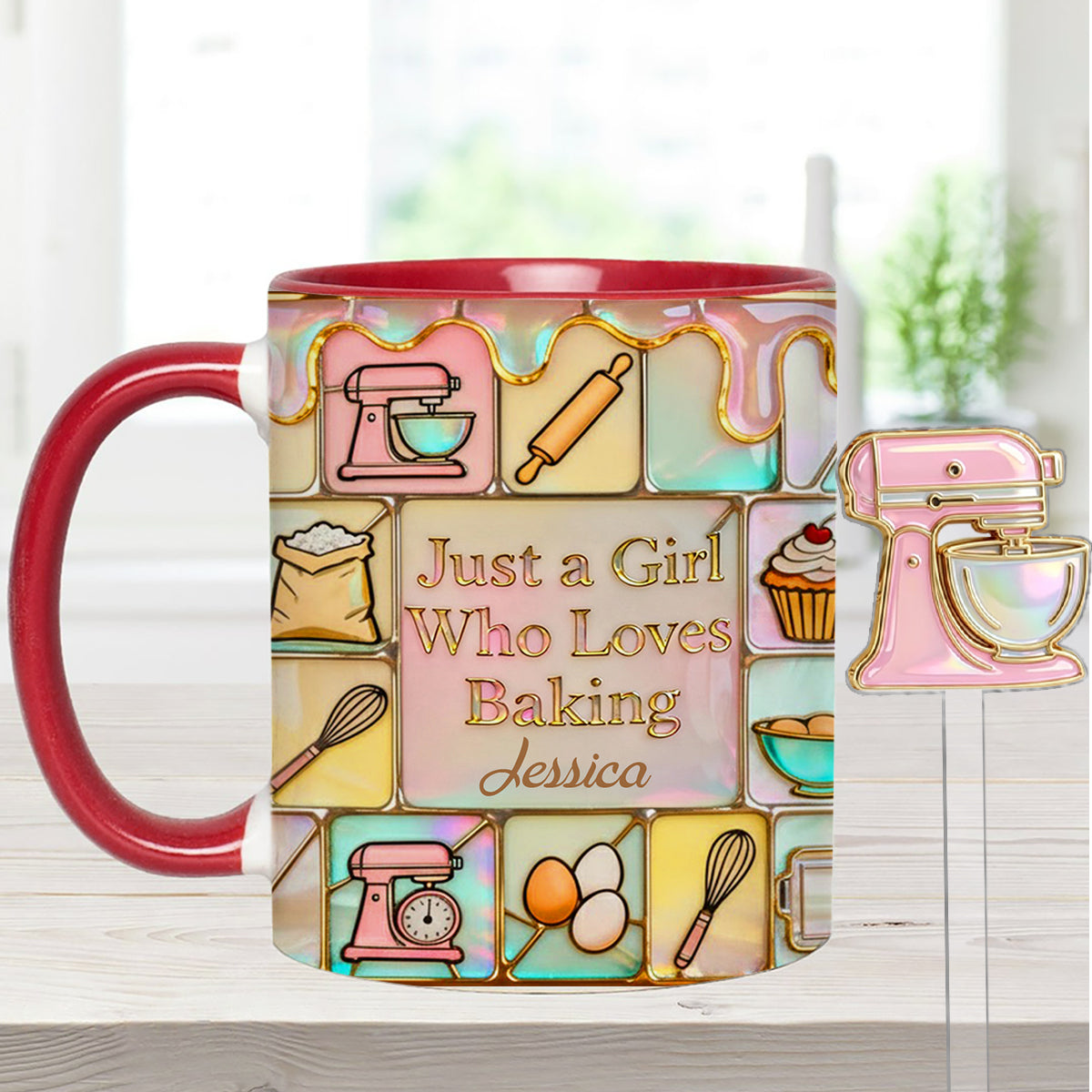 Juste une fille qui adore pâtisser - Mug personnalisé avec agitateurs en acrylique