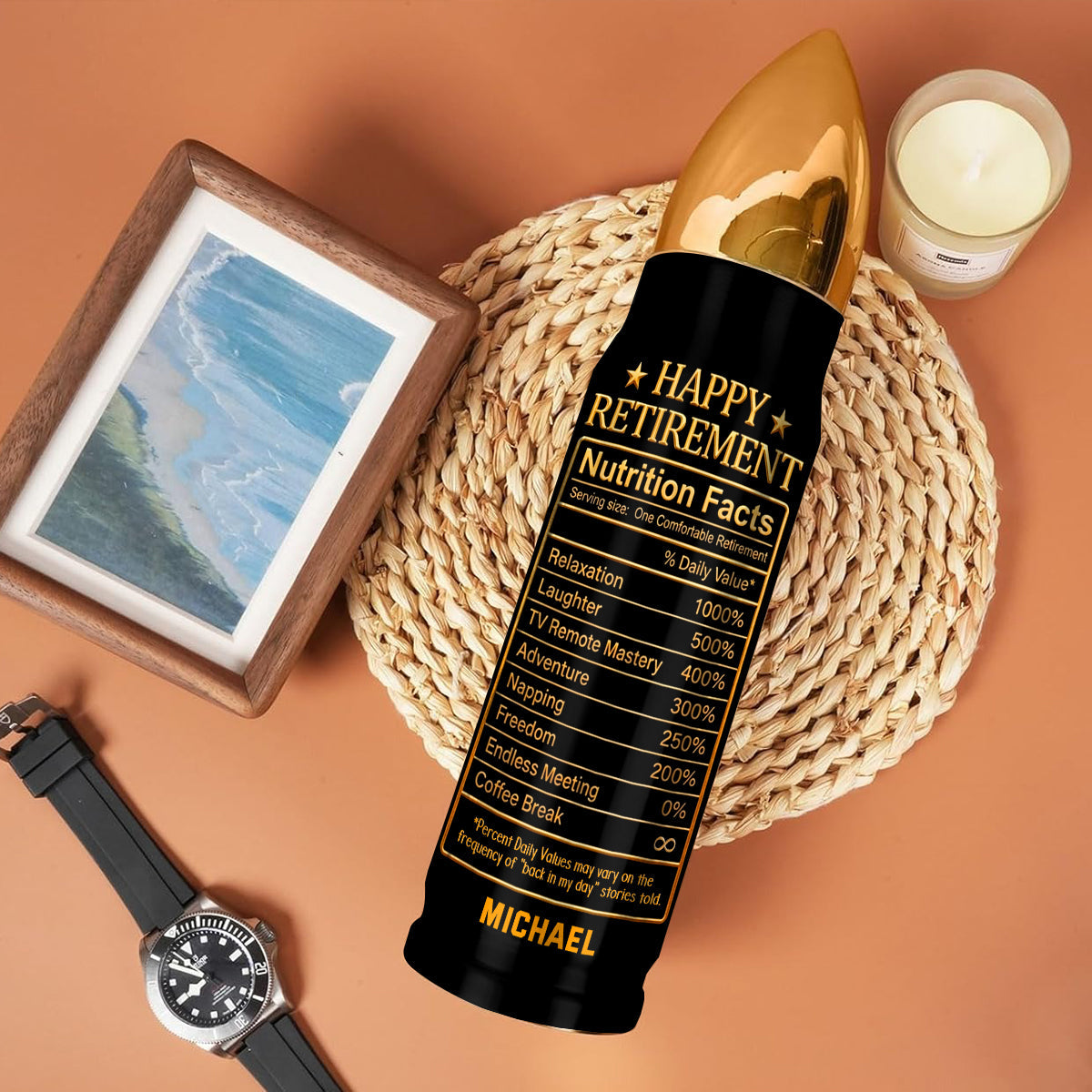 Alles Gute zum Ruhestand – personalisierter Becher mit Patronenmotiv