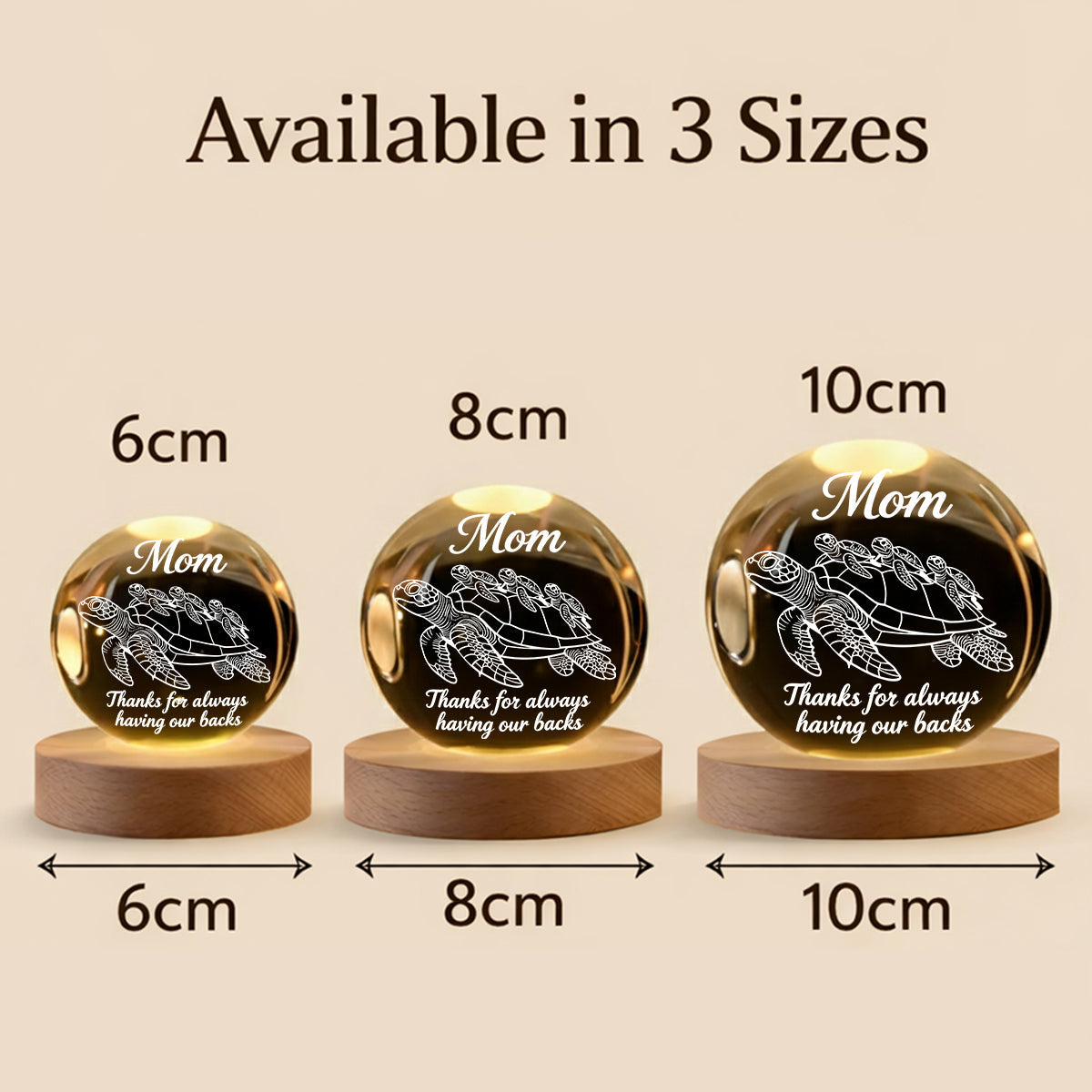 Danke, dass du uns immer den Rücken stärkst – Personalisierte Schildkröten-Kristallkugel-Nachtleuchte