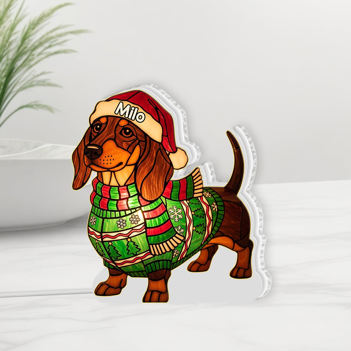 Merry Xmas Dogs - Personalized Dachshund Acrylic LED Night Light
