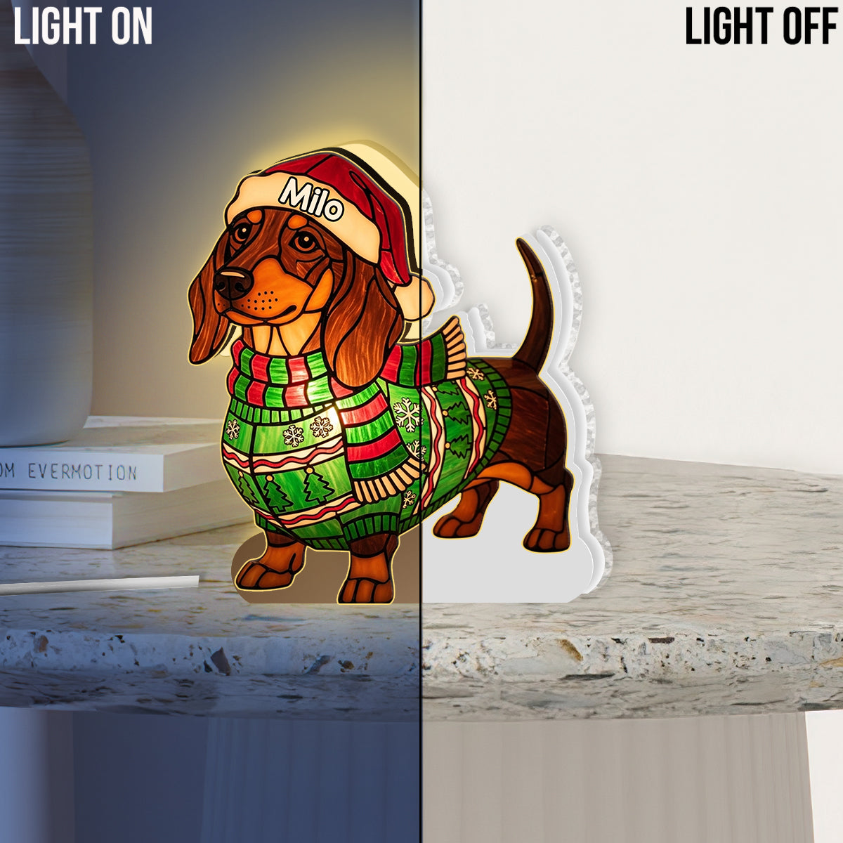 Merry Xmas Dogs - Personalized Dachshund Acrylic LED Night Light