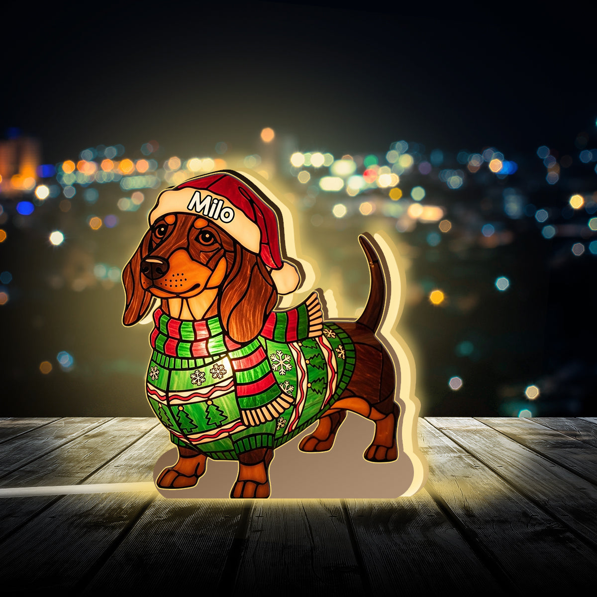 Merry Xmas Dogs - Personalized Dachshund Acrylic LED Night Light