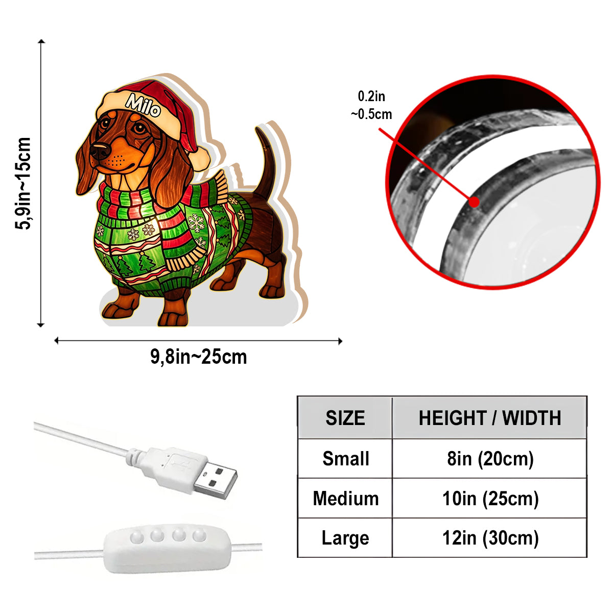 Merry Xmas Dogs - Personalized Dachshund Acrylic LED Night Light