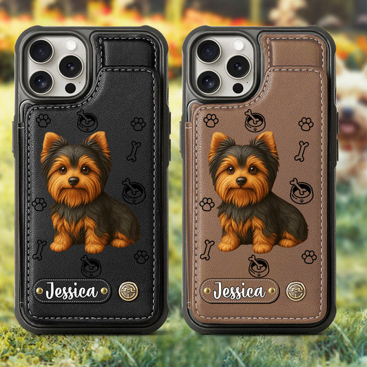 Étui portefeuille pour téléphone personnalisé Yorkshire Terrier « J’aime mon chien »