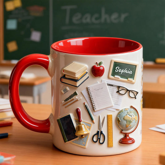 Vivre, aimer, enseigner - Mug et sous-verre personnalisés pour enseignants