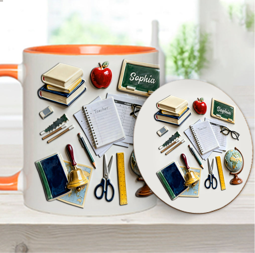 Lebe, liebe, lehre – Personalisierte Tasse und Untersetzer mit Lehrermotiv