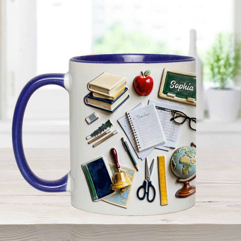 Lebe, liebe, lehre – Personalisierte Tasse und Untersetzer mit Lehrermotiv