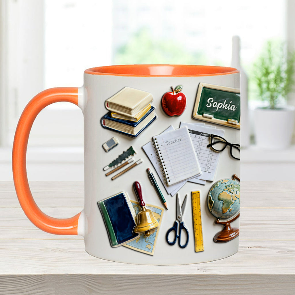 Lebe, liebe, lehre – Personalisierte Tasse und Untersetzer mit Lehrermotiv
