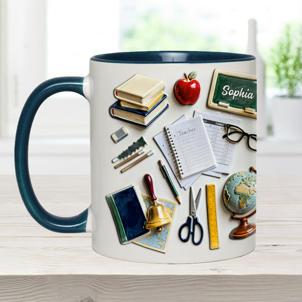 Lebe, liebe, lehre – Personalisierte Tasse und Untersetzer mit Lehrermotiv