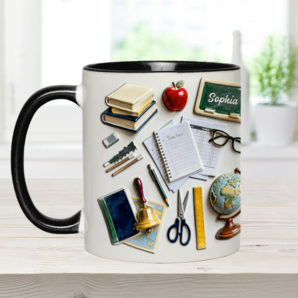 Lebe, liebe, lehre – Personalisierte Tasse und Untersetzer mit Lehrermotiv