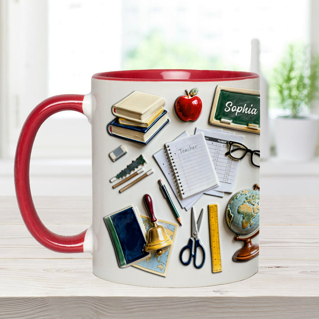 Lebe, liebe, lehre – Personalisierte Tasse und Untersetzer mit Lehrermotiv