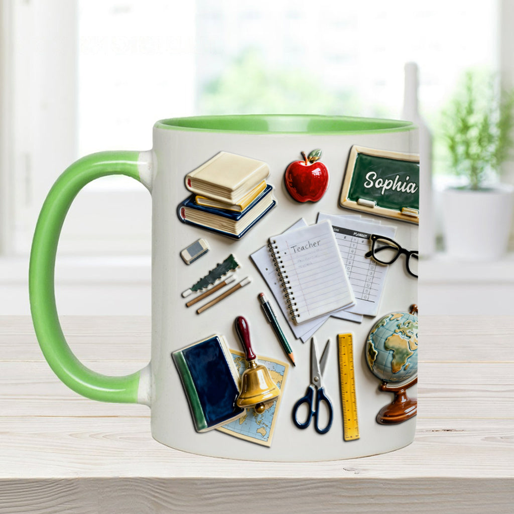 Lebe, liebe, lehre – Personalisierte Tasse und Untersetzer mit Lehrermotiv