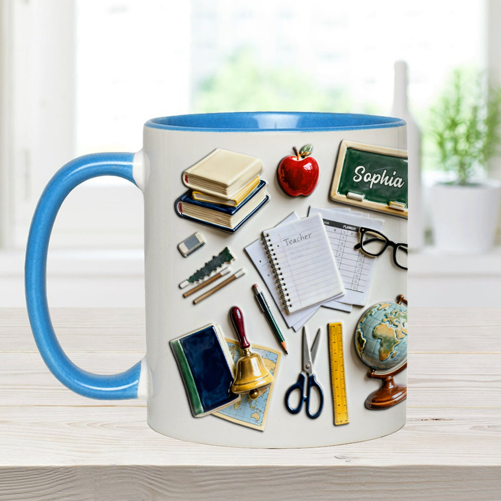 Lebe, liebe, lehre – Personalisierte Tasse und Untersetzer mit Lehrermotiv